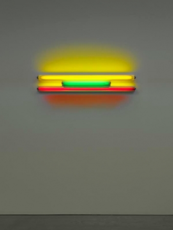 Dan Flavin. untitled, 1995.&nbsp;Yellow, green, and red fluorescent light, 4 ft. (122 cm) wide.&nbsp;&copy; 2018 Estate of Dan Flavin / Artists Rights Society (ARS), New York. Courtesy David Zwirner and PKM Gallery.