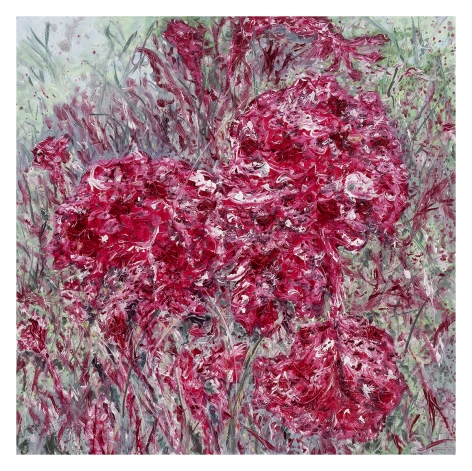 Kim Jiwon, 맨드라미 𝘔𝘦𝘯𝘥𝘳𝘢𝘮𝘪, 2021. Oil on linen, 100x100cm.&nbsp;Courtesy of the artist and PKM Gallery.