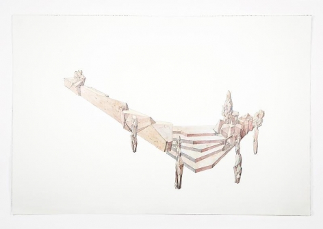 Lee Bul. Drawing for a public project in deep Burgundy (wood), 2009. Pencil, color pencil, acrylic on paper, 80 x 120cm.