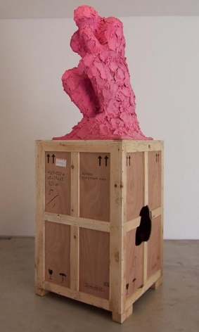Cody Choi. The Thinker, December #3, 1996. Toilet Paper, Pepto-Bismol, Wood, 111,8 x 91,4 x 27,9 cm. Courtesy of the Artist &amp;amp; PKM Gallery.