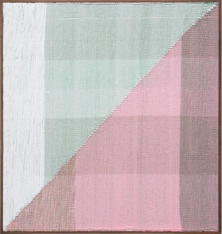 Brent Wadden. Untitled, 2017. Painting - Hand woven fibers, wool, cotton and acrylic on canvas, 92 x 87 cm. Courtesy of the artist, PKM Gallery and Peres Projects.
