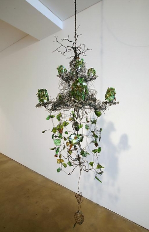 Bae Young-whan. Root in A Minor, 2008.&nbsp;Shards of wine bottles, various liquor bottles, iron, LED lights, epoxy, h 130 x dia 57 cm.&nbsp;Courtesy of the artist &amp;amp; PKM Gallery.