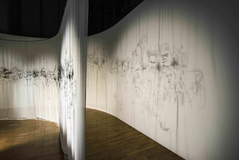 Young In Hong.&nbsp;Double Encounter, 2009,&nbsp;Transparent scenic fabric, polyester thread, stage lights,&nbsp;approx. 280 x 800 cm.&nbsp;Courtesy of the artist &amp;amp; PKM Gallery.&nbsp;Photo Credit:&nbsp;Korean Foundation for International Cultural Exchange.