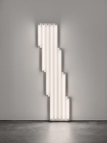 Dan Flavin. &quot;monument&quot; for V. Tatlin, 1968. Cool white fluorescent light, 8 ft. (244 cm) high, &copy; 2018 Estate of Dan Flavin / Artists Rights Society (ARS), New York. Courtesy David Zwirner and PKM Gallery.