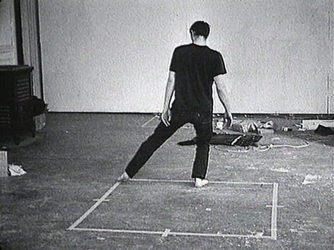 Bruce Nauman. Dance or Exercise in the Perimeter of a Square, 1967-1968. 16mm film, black and white, sound, 10min.&nbsp;Distributed by Electronic Arts Intermix, New York, Courtesy of Sperone Westwater, New York.