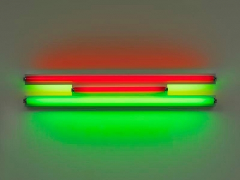 Dan Flavin. untitled, 1995.&nbsp;Red and green fluorescent light, 4 ft. (122 cm) wide.&nbsp;&copy; 2018 Estate of Dan Flavin / Artists Rights Society (ARS), New York. Courtesy David Zwirner and PKM Gallery.