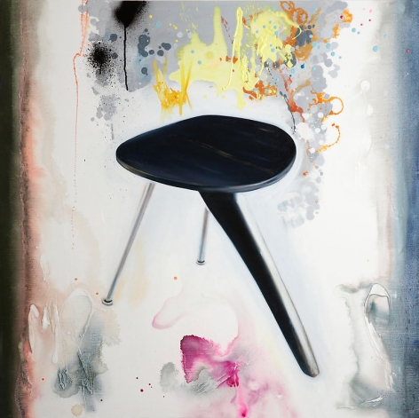 Noori Lee. Chair 2, 2008. Oil and acrylic, gouache, enamel, black spray, 107 x 107cm.