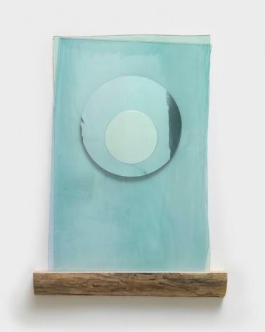Olafur Eliasson. Submergence mirror, 2017. Coloured glass (light blue), coloured glacial-rock-flour glass (light green), silver, driftwood, 105.5 x 75 x 12 cm. Courtesy of the Artist &amp;amp; PKM Gallery.